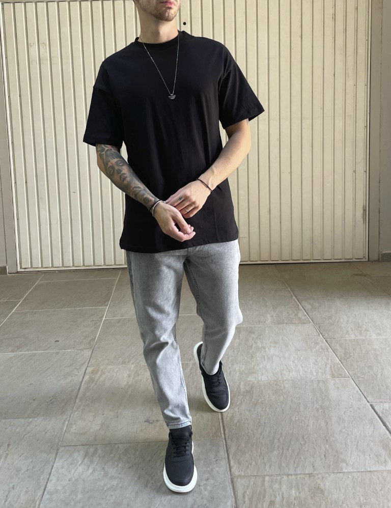 Ανδρικό γκρι ελαστικό loose τζιν πεντάτσεπο με φερμουάρ 8771 φωτογραφία